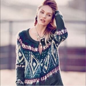 Free People Frosted Fairisle Nordic Medium Wool Cardigan